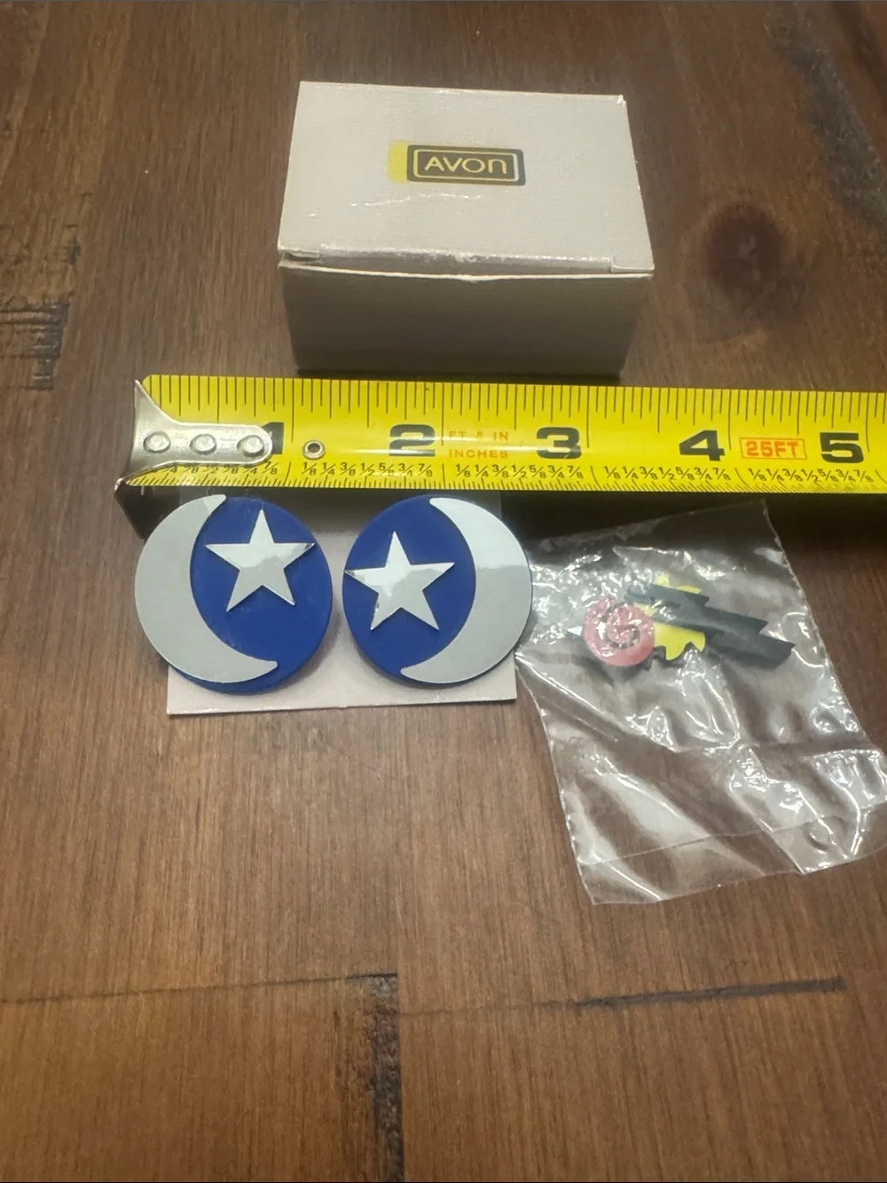 Vintage Avon Blue base w/ Star Crescent Magnetic Collar Clip Earrings- brand new
